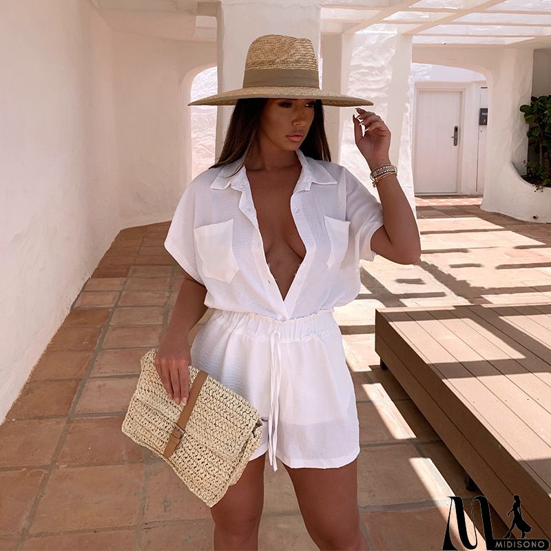 MidiSono - Pockets Button Mini Shirt Dress