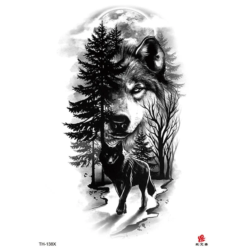 Waterproof Temporary Tattoo Sticker Lion King Clock Tiger Pattern Fake Tatto Black Body Art for Women Men Tattoo Sticker