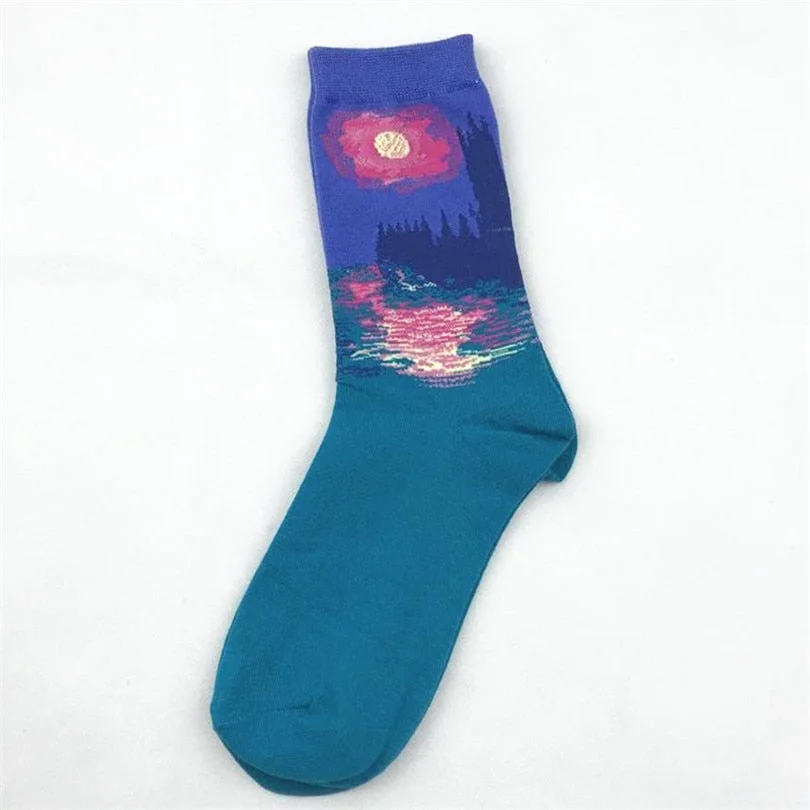 CUHAKCI Cotton Socks Funny Oil Painting Fashion Happy Socks Night Winter Male Female Colorful Print Van Gogh Art Sock one pair