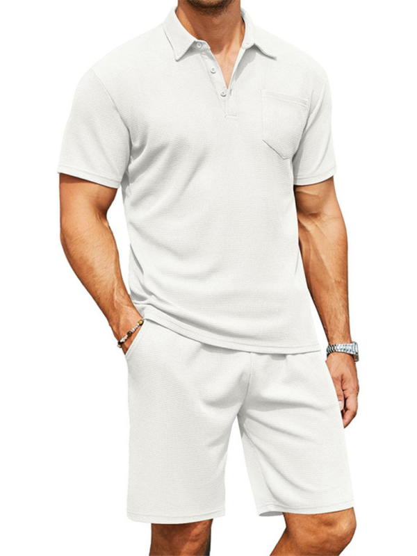 Mature Men Lapel Polo Shirt Short-sleeved T-shirt Pocket Two-piece Set Suit