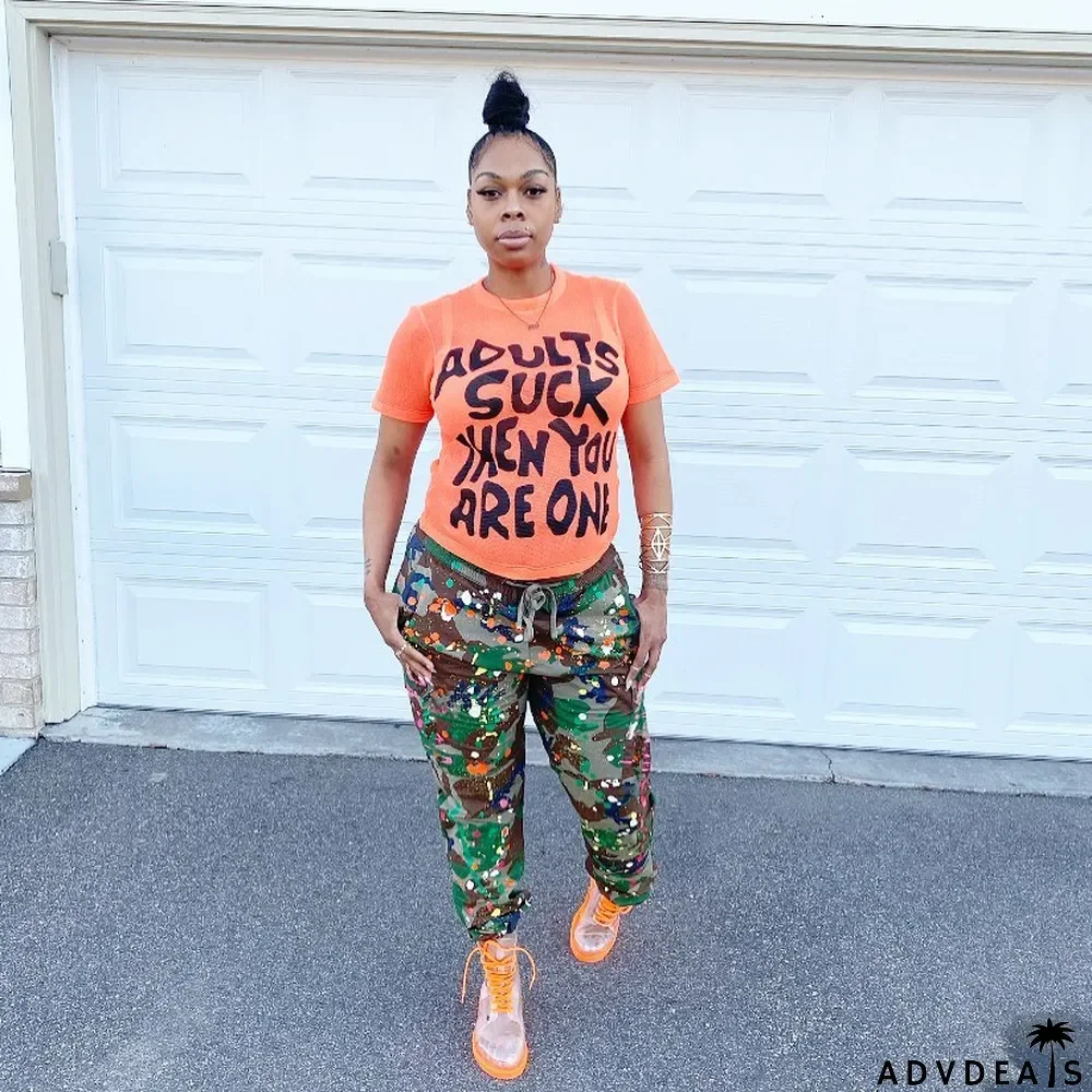 Camouflage Splashed Ink Printed Casual Pants