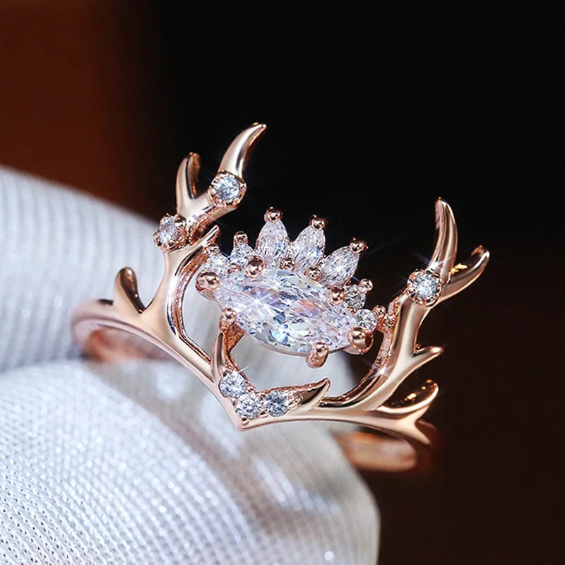 Rose Gold Color Elk Shape Women Rings Fashion Newly-designed Jewelry Anniversary Christmas Present New Year Gift for Girl