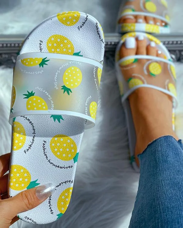 Transparent Peach Pattern Flat Sandals
