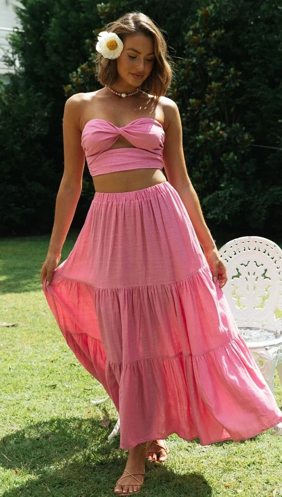 Hot Pink Off Shoulder Top and Skirt Sets
