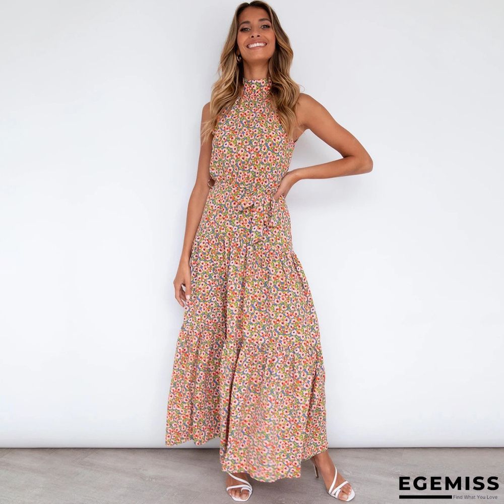 Neck Print Lace-up Dress | EGEMISS