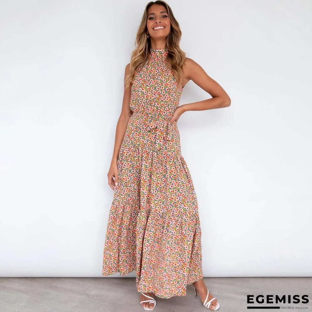 Neck Print Lace-up Dress | EGEMISS