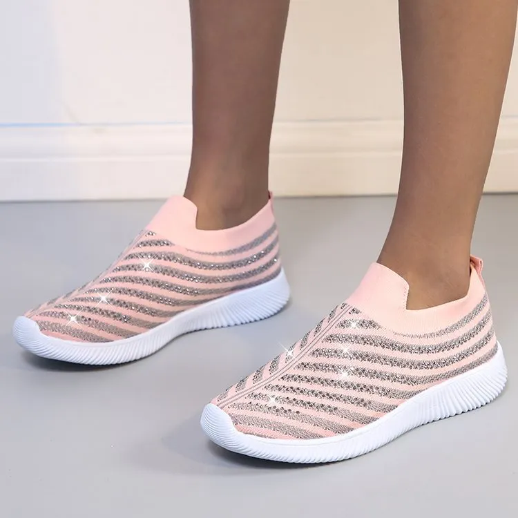 Women Flash Running Walking Shoes Hot Autumn New Mesh Breathable Knit Ladies Mix Colors Sneakers Soft Platform Slip On Loafers