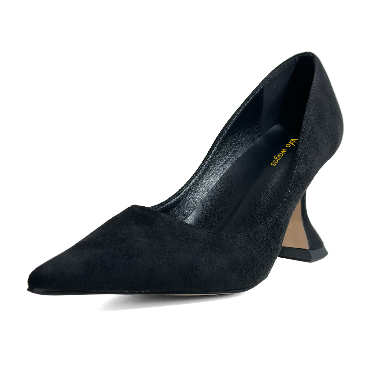 Vegan Suede Slip-On Pointed Toe Flared Heel Black Pumps for Women Nicepairs