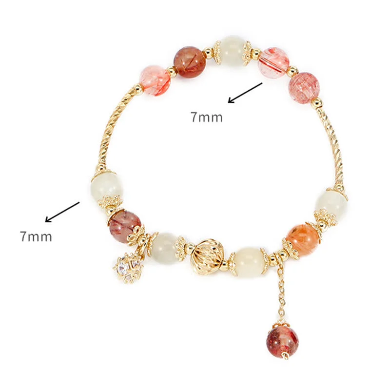 Rutilated Quartz Cat Eye Zircon Auspiciousness Bead Charm Bracelet