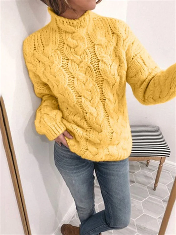 Women's Pullover Sweater Knitted Solid Color Basic Casual Chunky Long Sleeve Sweater Cardigans Turtleneck Fall Winter Yellow Blushing Pink Gray-Cosfine