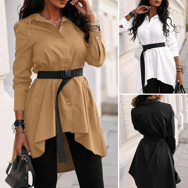 ZANZEA Womens Blouse Long Sleeve Tunic Long Shirt Plain Asym Hem Loose Tops Plus Size - Shop Trendy Women's Fashion | TeeYours