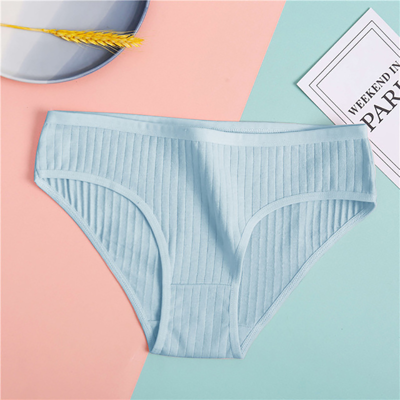 Buyergood Cotton Panties Breathable Striped Women's Cotton Briefs Sexy Female Underpants Underwear Women Solid Skin-Friendly Lingerie M-XL