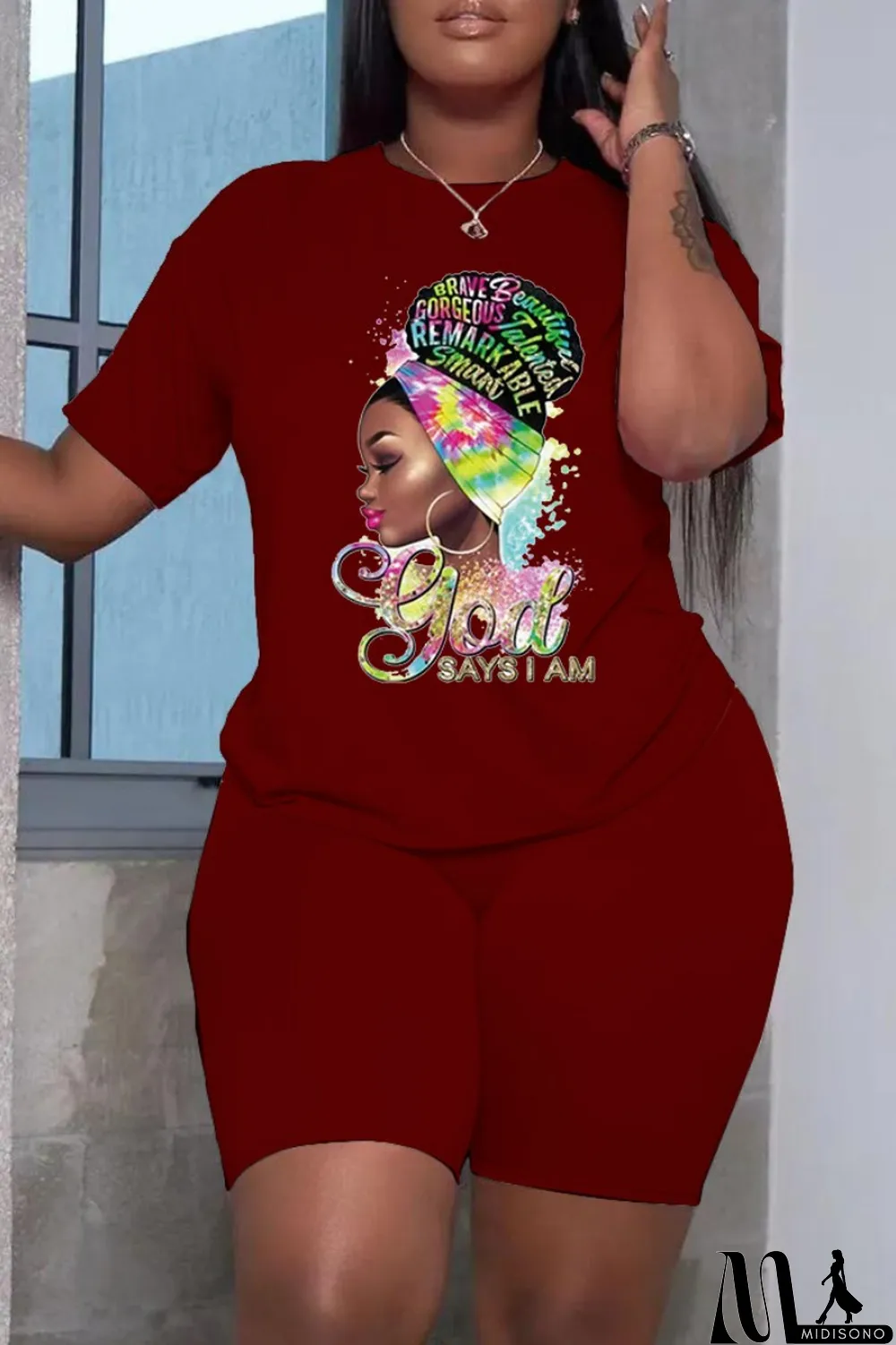 MidiSono - White Casual Print Basic O Neck Short Sleeve Two Pieces