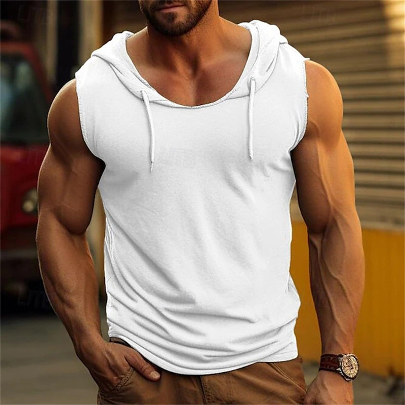 Men's Vintage Solid Color Hooded Sleeveless Muscle Tank Top / TECHWEAR CLUB / Techwear
