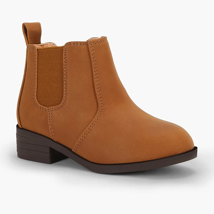 Kids Chunky Low Heel Ankle Boots Slip On Chelsea Booties