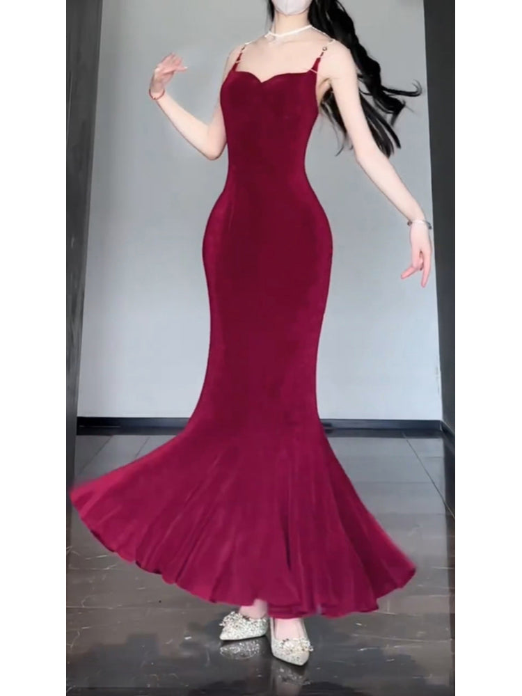 Aiertu Sexy Mermaid Spaghetti Straps Christmas Dress Burgundy Prom Dresses Birthday Outfits HOT1169 Aiertu