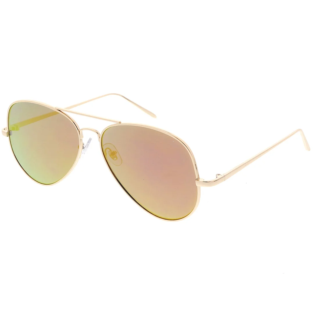 Classic Metal Aviator glasses Double Nose Bridge Color Mirror Flat Lens 59mm
