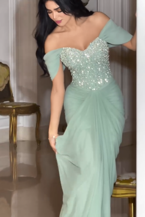 Shining Off-The-Shoulder Chiffon Beaded Prom Dress | ZT0255