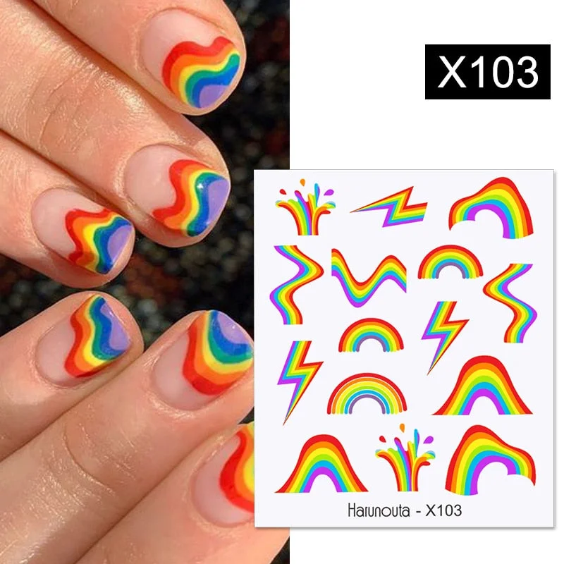Harunouta Geometry Color Wave Love Heart Pattern Water Decals Stickers Butterfly Dragon Slider For Nails Art Decoration DIY-Nail Inspo