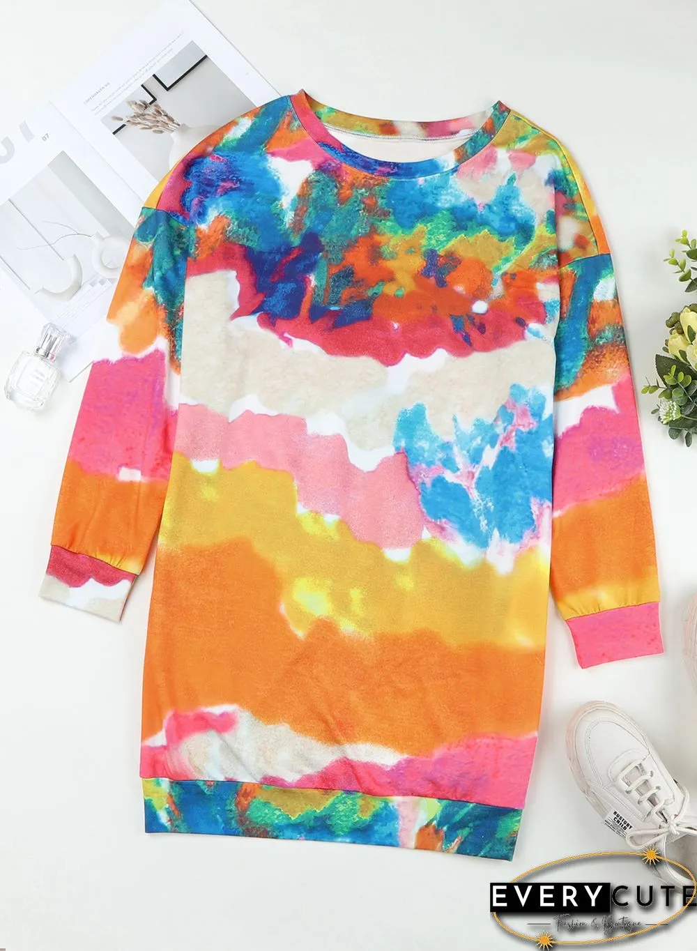Multicolor Tie Dye Pocketed T Shirt Mini Dress