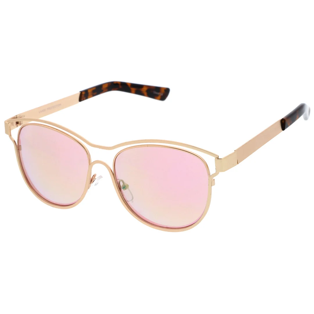 Modern Open Metal Colored Mirror Lens Horn Rimmed glasses 56mm