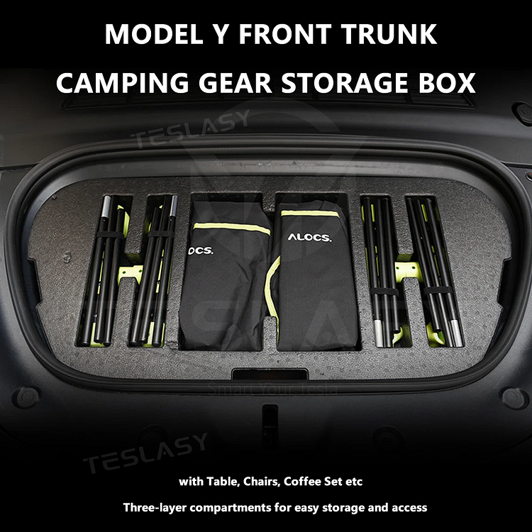 Tesla Model Y Front Trunk Camping Gear Storage Box (with Table, Chairs, Coffee Set) | Teslasy Camping Accessories