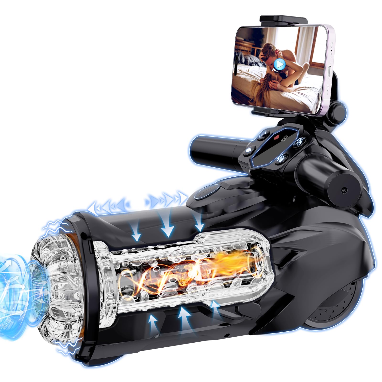 Motorcycle Male Sex Toys Penis Stroker With 9 Thrusting/sucking/vibrating Heating Mode - Rose Toy