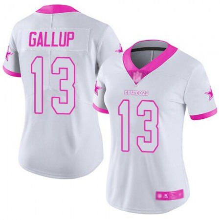 Women's Dallas Cowboys #13 Michael Gallup White/Pink  Vapor Untouchable Limited Stitched Jersey