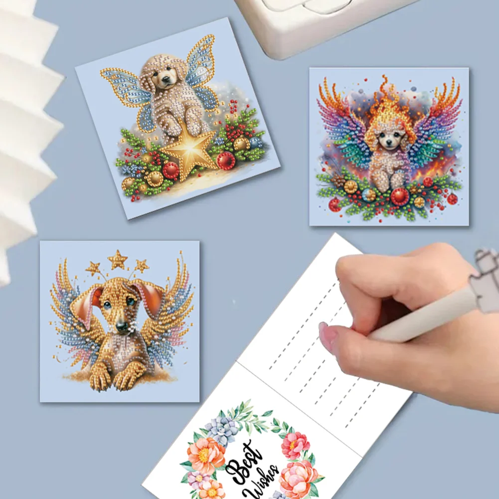 6Pcs 5D DIY Dog Diamond Painting Greeting Card Craft for Friend Family Lover
