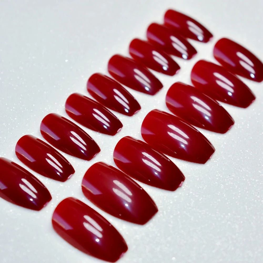 Dusty Cedar Fashion Stiletto False Nails Pointed Sharp Candy Red Fake Nails for daily wear On the Nail Tree 24pcs-Nail Inspo