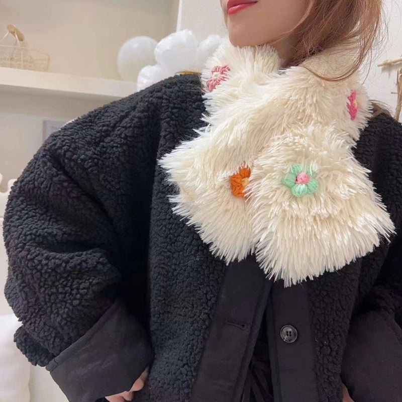Women’s Sweet Flower Faux Rabbit Fur Scarf