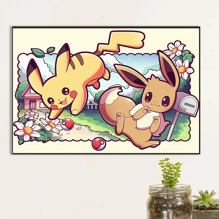 Pikachu and Eevee Framed Diamond Painting -  Hong Kong