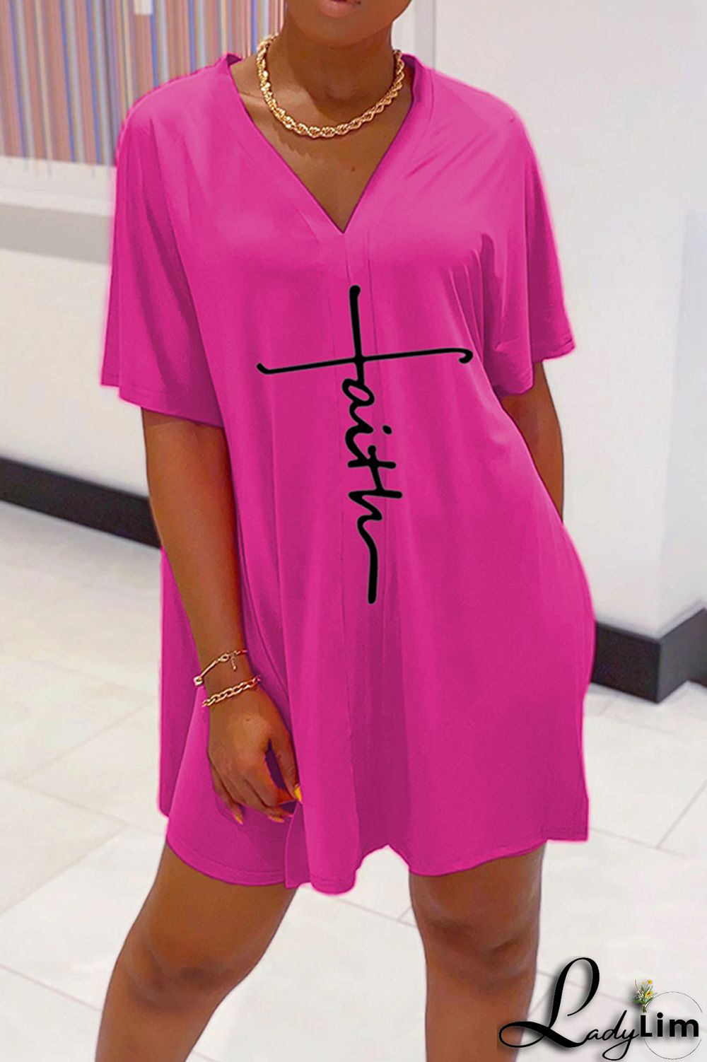 Tangerine Red Casual Print Split Joint V Neck Short Sleeve Two Pieces