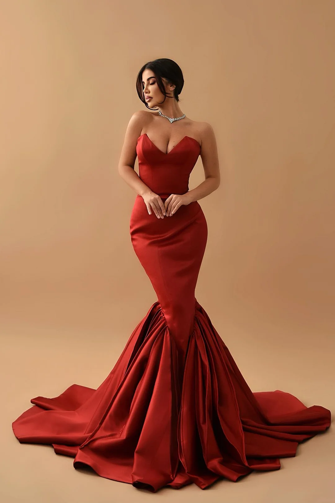 Bellasprom Rust Mermaid Evening Dress Sweetheart Long Ruffle Bottom