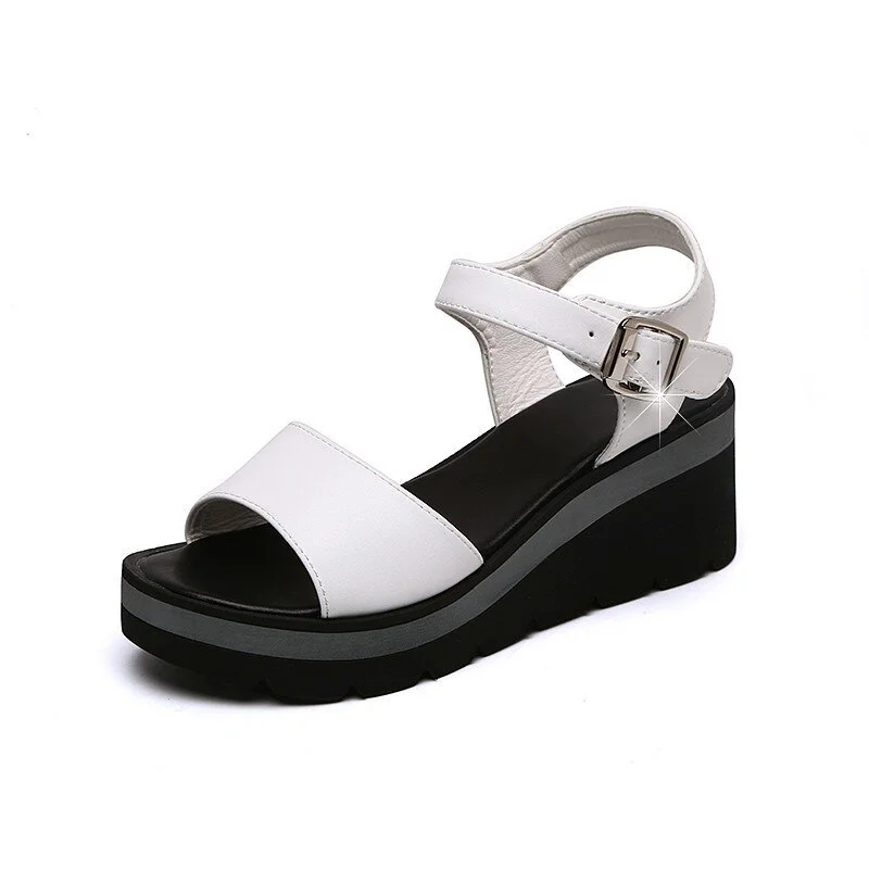 Qengg Summer Shoes Women Wedges Heels Sandals Young Ladies Casual Sandals Open toe Black White Shoes Wedge Heel 6cm