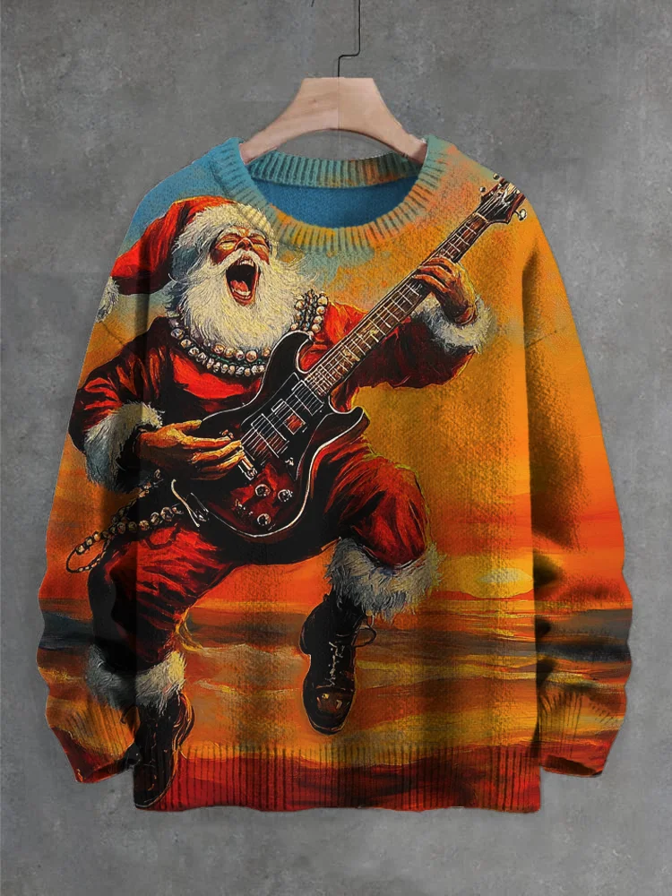 Men's Punk Santa Claus Sings And Dances Art Print Knit Sweatshirt