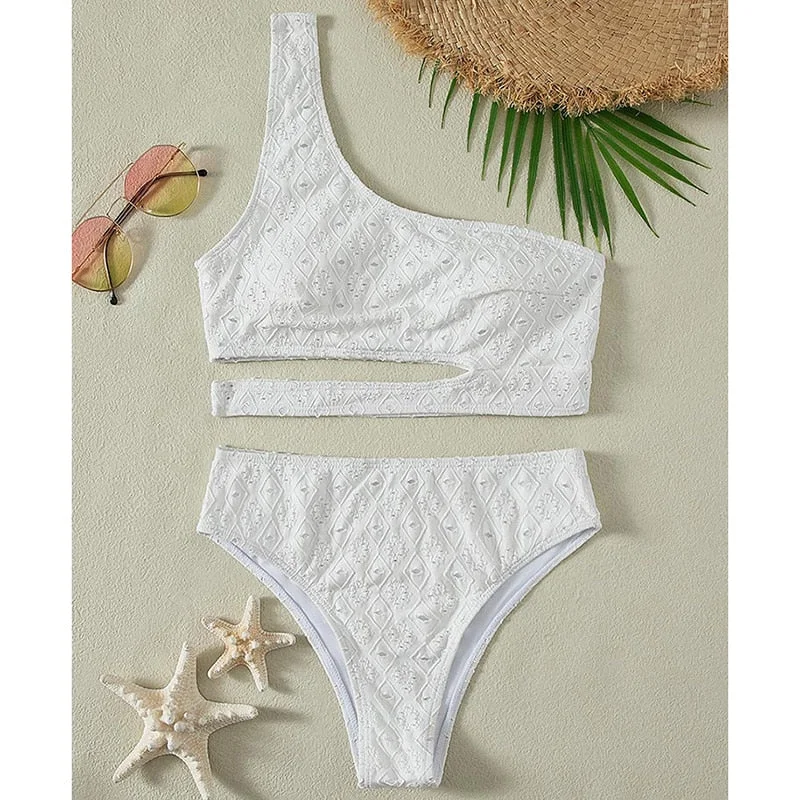 White Color Bikinis Bandeau Swimwear Women Swimsuit Sexy Ruffles Bikini Set Thong Beachwear Summer Bath Suit Hollow Out Biquini