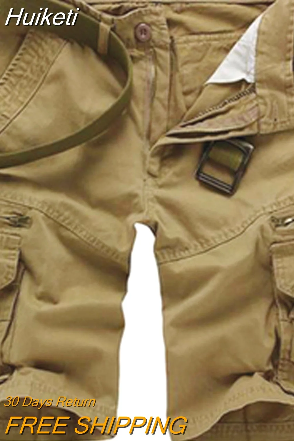 Huiketi Men Cotton Cargo Shorts ArmyGreen Tactical Loose Casual Homme Bermuda Shorts Male NO Belts 29-40 Pantalones Cortos Hombre