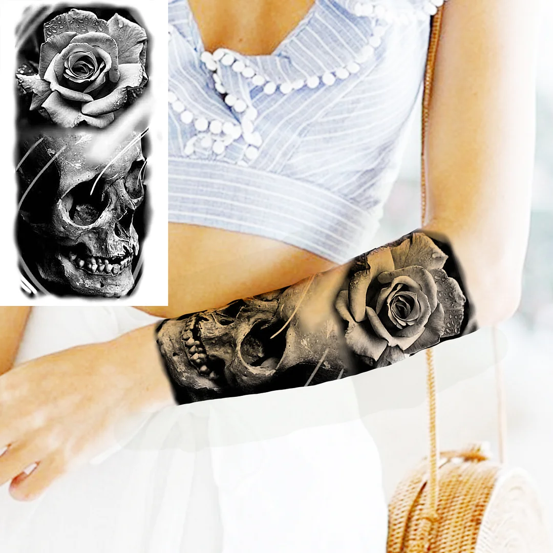 Sdrawing Rose Flower Temporary Tattoos For Women Adults Realistic Vampire Wolf Scary Snake Crown Fake Tattoo Sticker Arm Tatoos