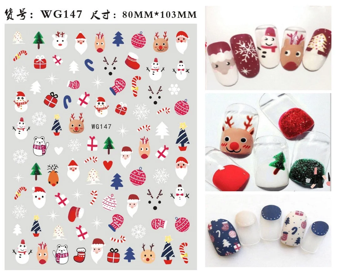 3D Christmas Autumn Winter Nail Sticker Santa Claus Elk Snowman Christmas Tree Star Deer Sliders Manicure Art Gel Polish Decals-Nail Inspo