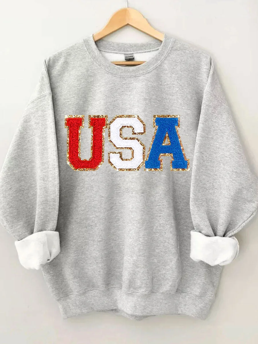 Chenille Patch USA Sweatshirt