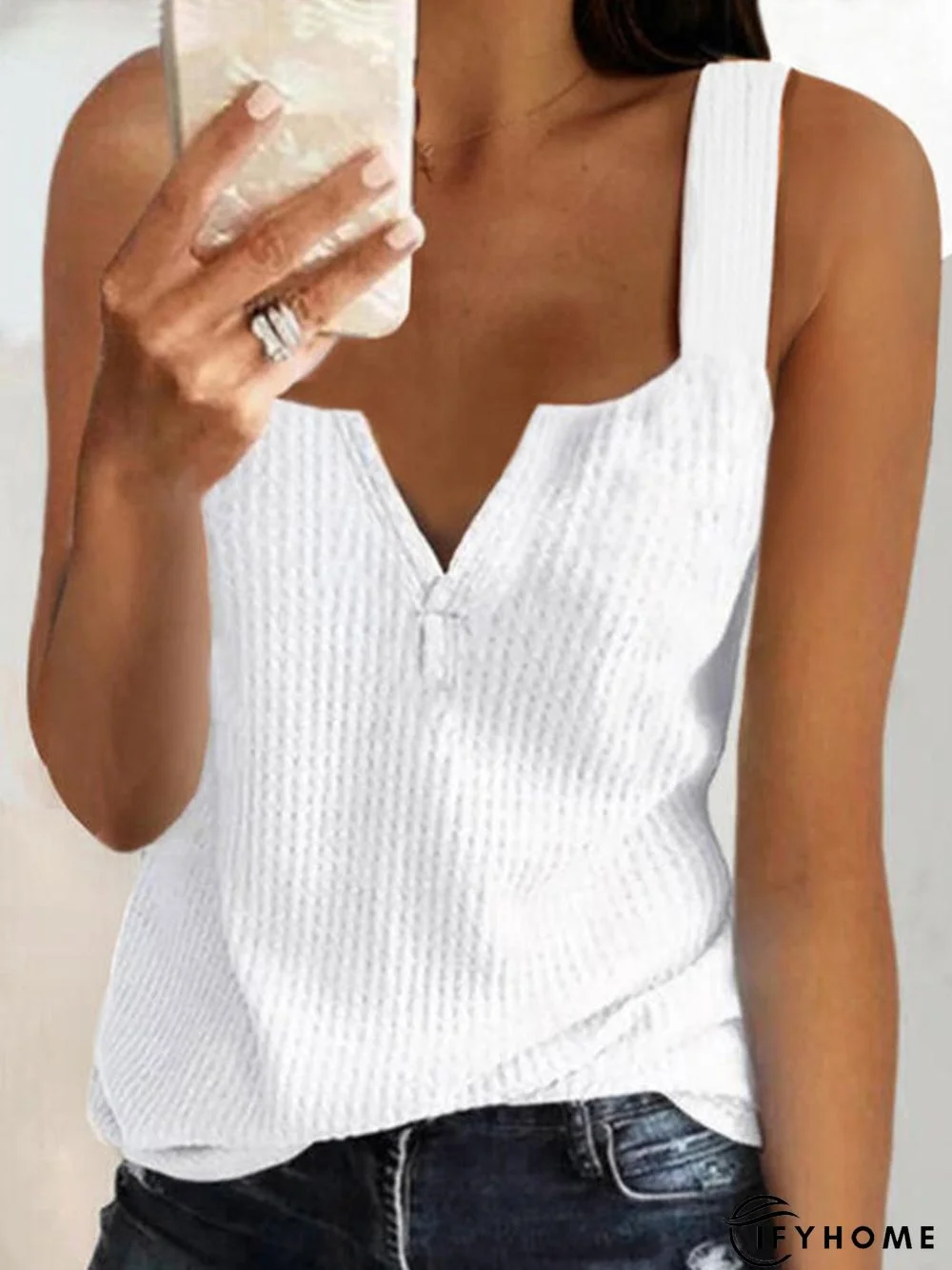 Casual V neck Solid Sleeveless Knit Tank Tops | IFYHOME