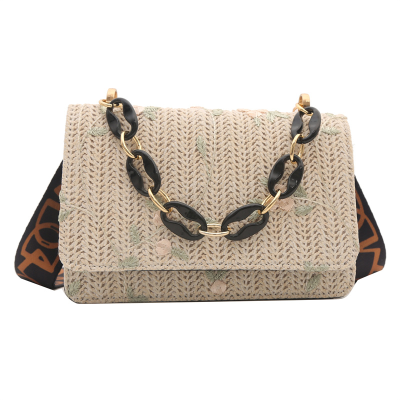 Mature Women's Fashion Straw Small Square Crossbody Bag Handbag