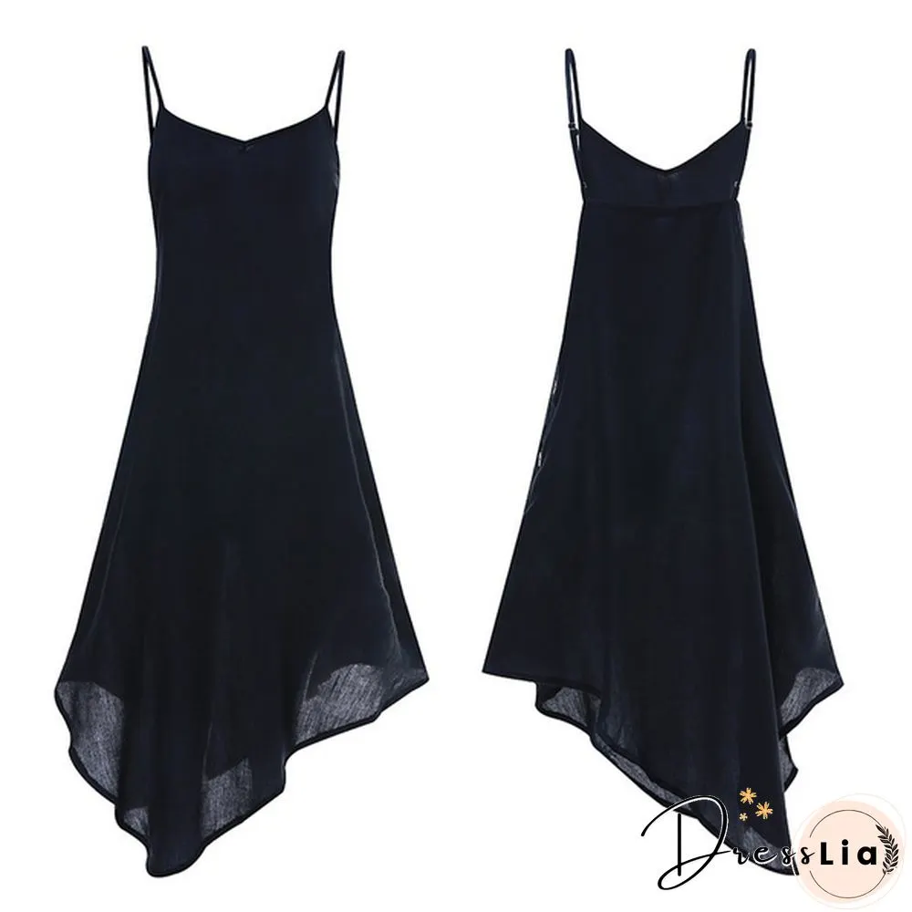 Womens Summer Long Dress Spaghetti Straps Neck Irregular Hem Holiday Casual Party Sundress