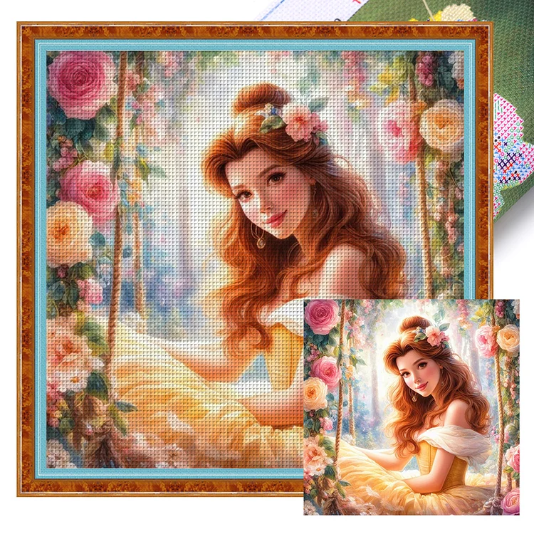 Disney-Princess Belle (35*35cm) 18CT Stamped Cross Stitch gbfke