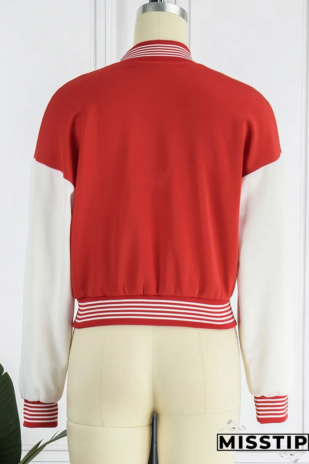 Red Casual Patchwork Cardigan Contrast Outerwear
