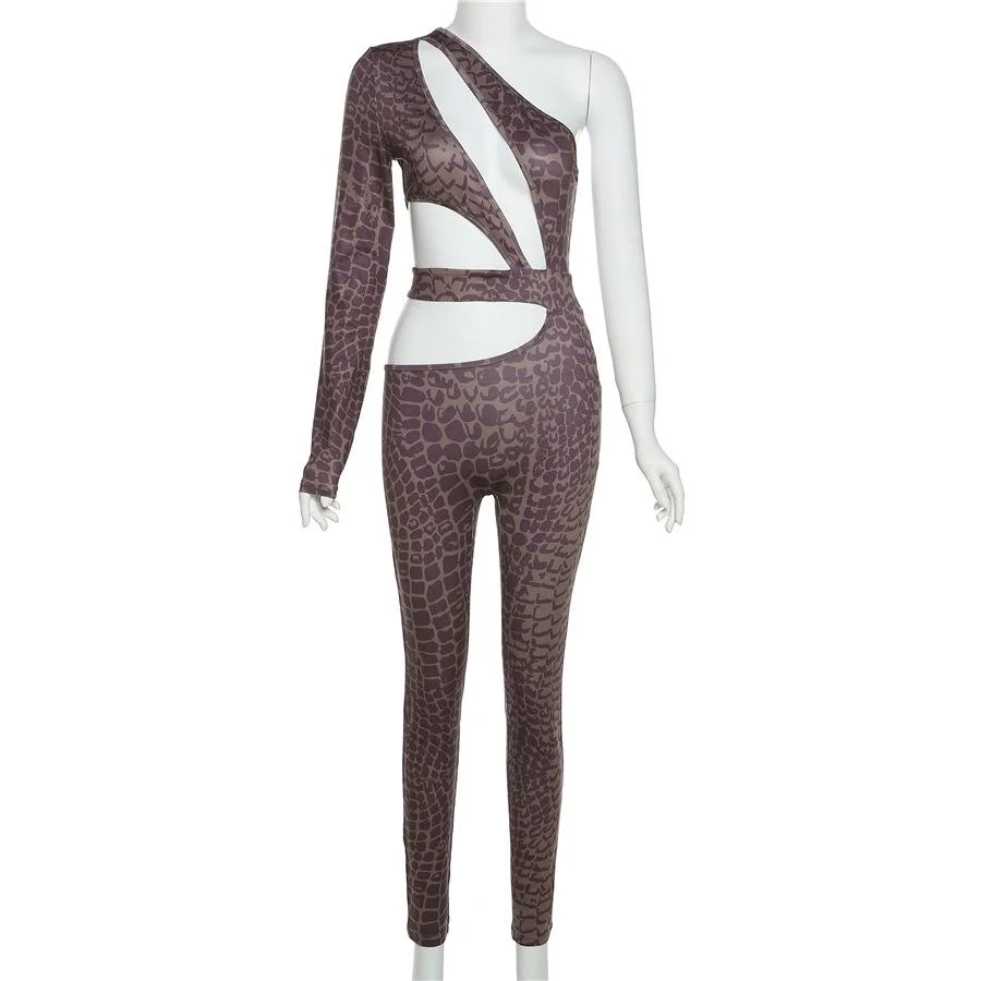 Sexy hollow one shoulder fitted jumpsuit-zachics