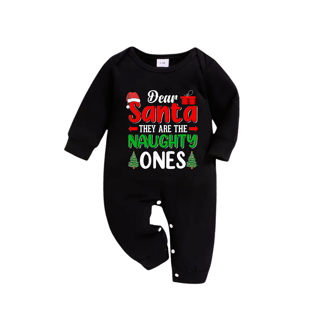 "Dear Santa They are The Naughty Ones" Slogan Printed Red and Green Plaid Family Matching Pajama