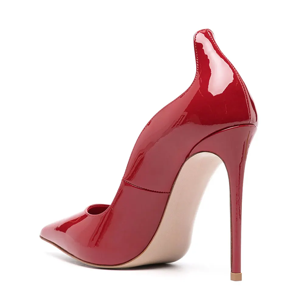 Women's Pointed Toe Stiletto High Heeled Red Pumps with Wave Edge