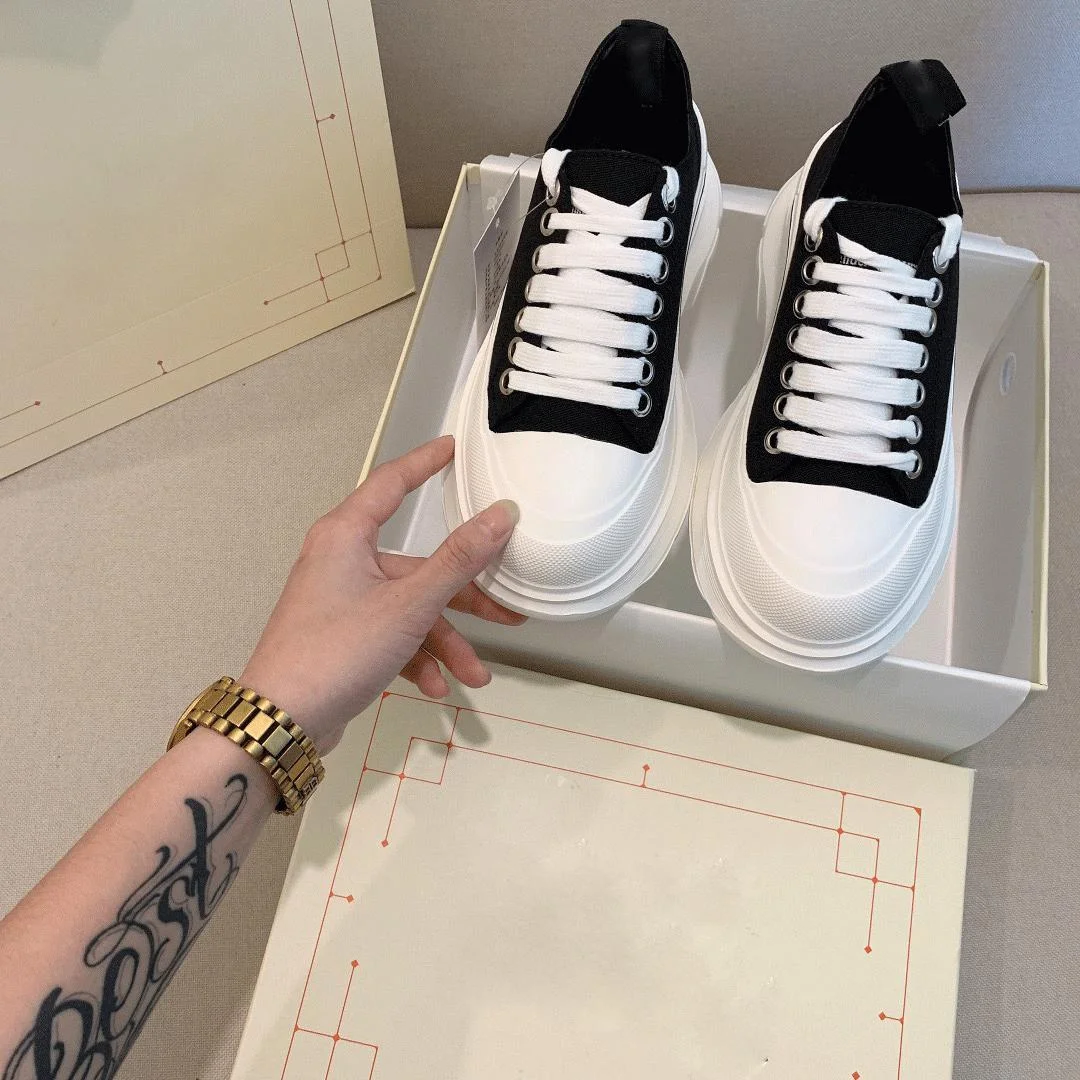 Vstacam 2022 Autumn and Summer New McQueen All-Match Canvas Shoes Women's Casual White Shoes Raise the Bottom Muffin Daddy Shoes